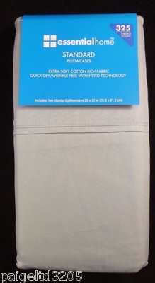 Essential Home Two Standard Pillowcases 20x32'' 325 Thread Count - Aqua 