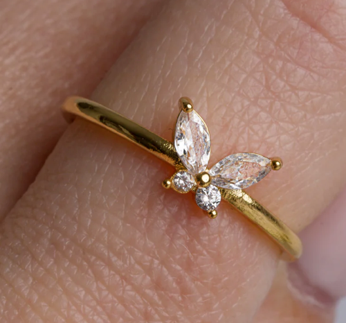 Minimal Butterfly White Moissanite Marquise Cut Proposal Ring 10k Yellow Gold - Picture 5 of 11
