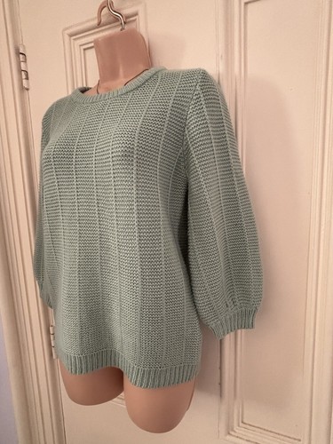 Gorgeous M&Co Petite size 10 sage green fairly chunky knit ¾ sleeve jumper - Picture 6 of 15