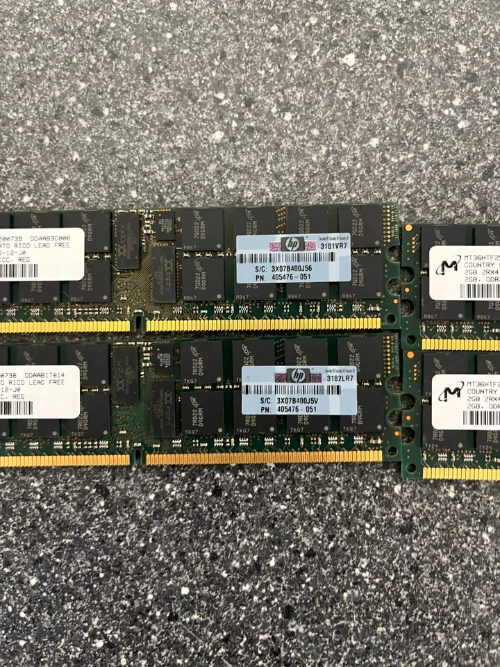 Lotto 4x 2GB DDR2 667MHz PC2-5300P ECC Memoria Registrata - Micron & HP - Usate - Immagine 3 di 4