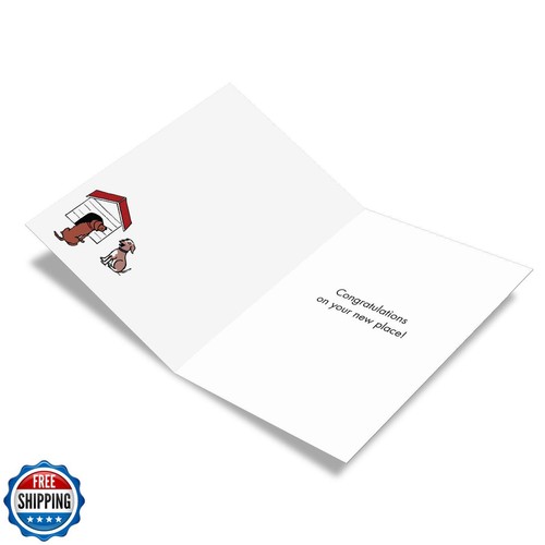 NobleWorks - 1 New Home Greeting Card - Funny Puppy Dog Cartoon, Big Doghouse - Picture 2 of 5