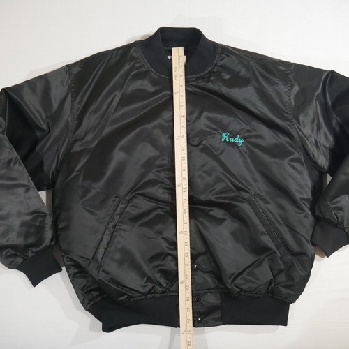 Vtg Bomber Jacket Coat Game Sportswear Black Satin Made in USA XL Oldies Forever - Picture 4 of 18