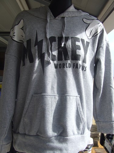 Disney Mickey Mouse hooded sweatshirt fleece top grey with front pocket sleeve