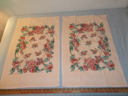 Vtg New Unused Set Of 2 R A BRIGGS FLORAL ROSES PEACH COLOR BATHROOM HAND TOWELS - Picture 1 of 16