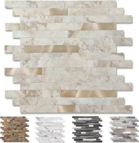 Yipscazo 10 Sheets Peel and Stick Stone Metal Tile Backsplash, Stick on Tiles fo