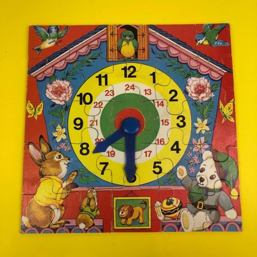 Rompecabezas de madera vintage Condor Tell The Time reloj juguete preescolar década de 1970 - Imagen 1 de 7