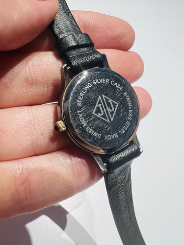 Judith Jack Sterling Silver Case Marcasite Dial Black Leather Women’s Watch - Picture 4 of 5