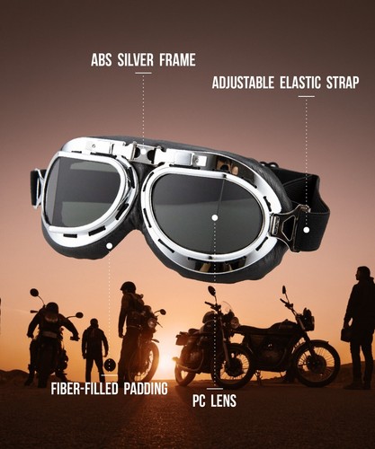 CRG Vintage Bike Aviator Pilot Motorcycle Cruiser Scooter Goggles - Picture 3 of 7