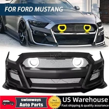 For 2015-2017 Ford Mustang Mach 1 Style Front Bumper Cover with LED Grille Set