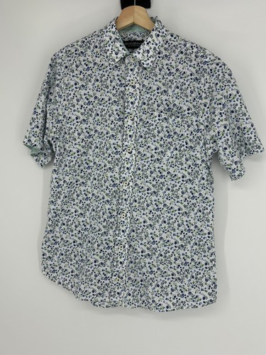 Nick Graham White Blue Green Floral Modern Fit Stretch Shirt Men's Size Medium - Picture 2 of 10