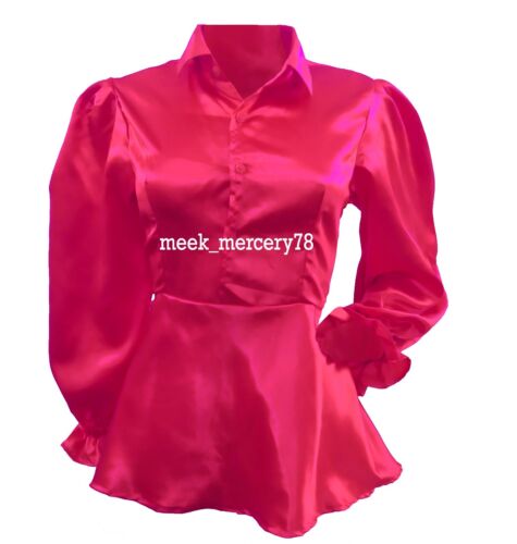 Büro Kleidung Tief Pink Viktorianisch Hemd Boho Damen Schößchen Top S86 - Bild 1 von 5