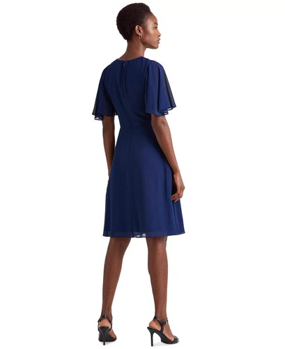 Lauren Ralph Lauren L83303 Blue Flutter-Sleeve Georgette Dress Size 4 - Foto 2 di 3