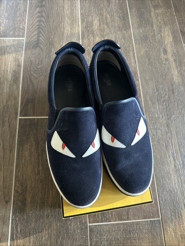 Fendi Monster Eyes Shoes Blue Suede Slip On Spikes Mens US 12 Excellent Cond - Picture 2 of 11