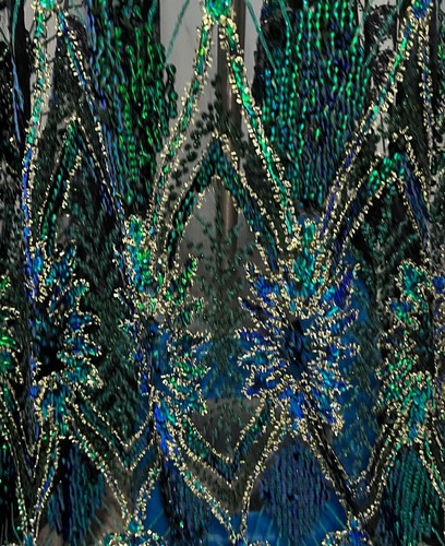 Tela de encaje bordada lentejuela bordada dorada verde negro oro 50"" de ancho 1 yarda - Imagen 3 de 4