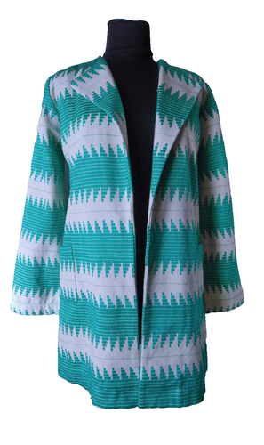 Mara Hoffmann bestickte Baumwolljacke Gr. M vorne offen weiß grün abstrakt - Bild 2 von 10