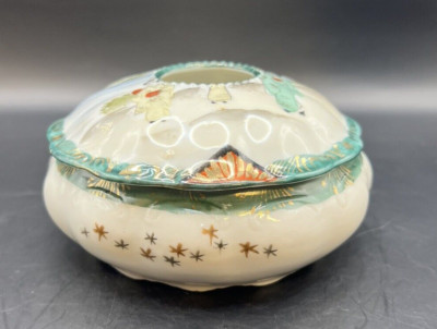 Antique Victorian Hair Receiver Hand Painted Porcelain Japanese Motif