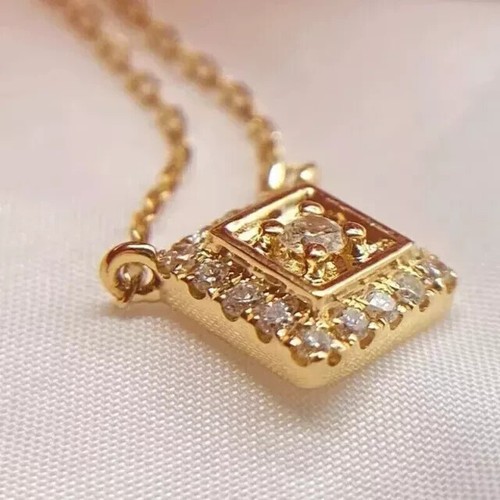 1Ct Round Lab Created Diamond Square Pendant 14K Yellow Gold Plated Free Chain - Picture 2 of 4