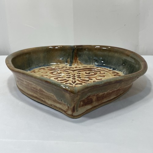Studio Art Pottery Heart Shaped Dish Signed D Buco 2011 Green Blue Brown Glazed - Picture 7 of 12