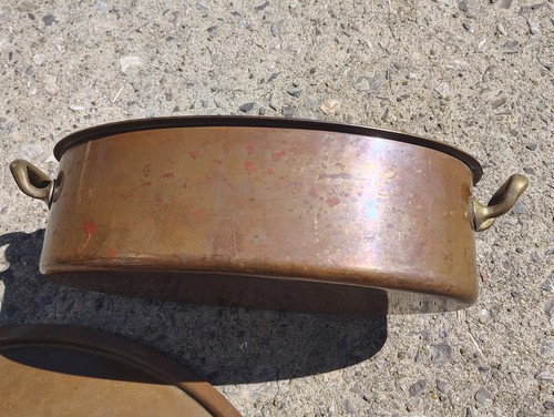 Copper Tin Lined Oval Roasting Poachn Pot Spring Switzerland lll White Lettering - Picture 7 of 10