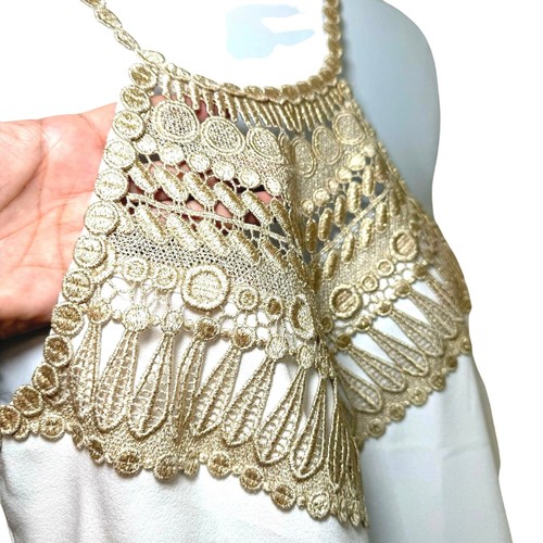 Lily Pulitzer Pearl Soft Shift White Mini Dress Gold Embroidered Halter Sz 00 - Picture 6 of 15