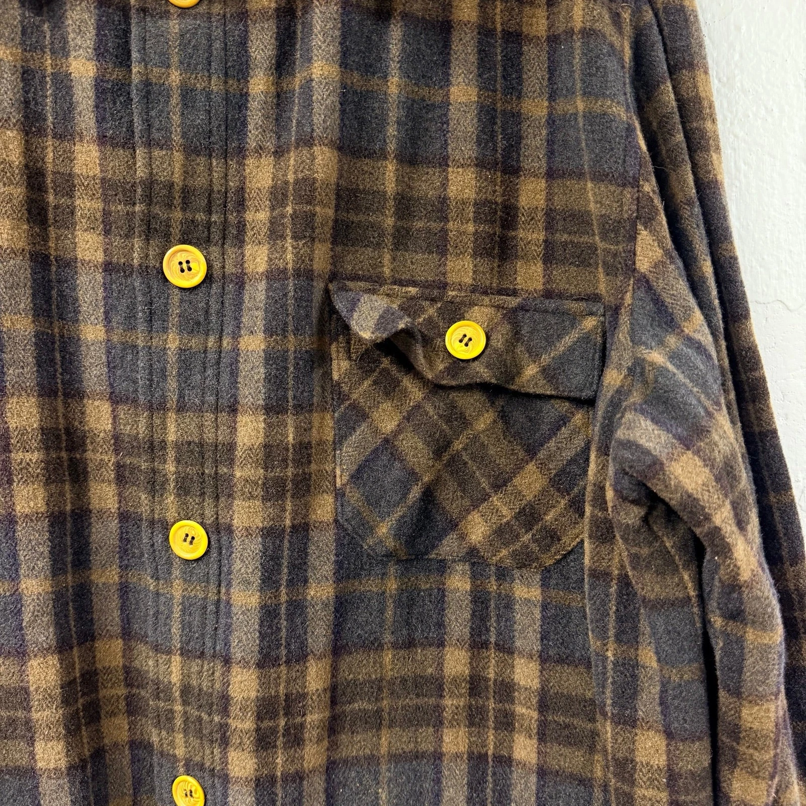 Le Collezioni Structure XL Wool Shirt 3 Pocket Plaid Jacket Italian XL Brown - product detail image 2