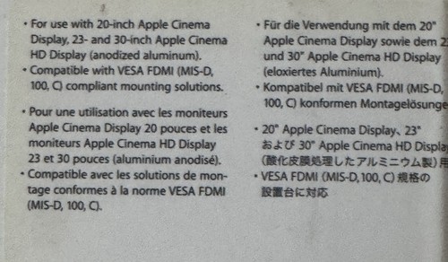2002 Apple Cinema Display VESA MOUNT ADAPTER BRACKET 20" 23" 30" M9649G/A Sealed - Bild 5 von 6