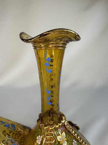 Spanish Moser Style Hand Blown/Painted Gold Amber Glass Wine Carafe S.A. Riera - Picture 14 of 17