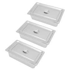 3 Pcs-6 Inch Deep Steam Table Pans With Lid  Full Size Stainless Steel Hotel Pan