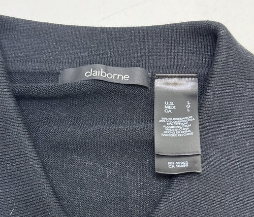 Mens Large Claiborne Silk Blend Shirt Short Sleeve Striped Black Lightweight - Picture 3 of 6