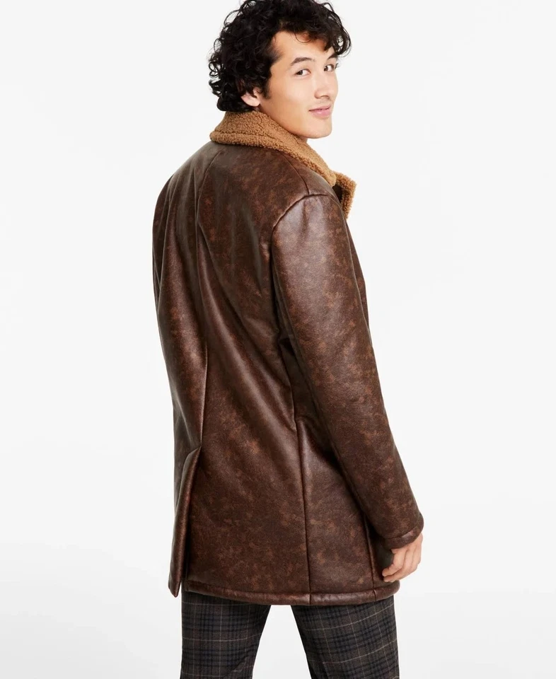 Ben Sherman Men's Shearling Classic Fit Overcoat Coat 40S Brown Camel - Image 4 of 4