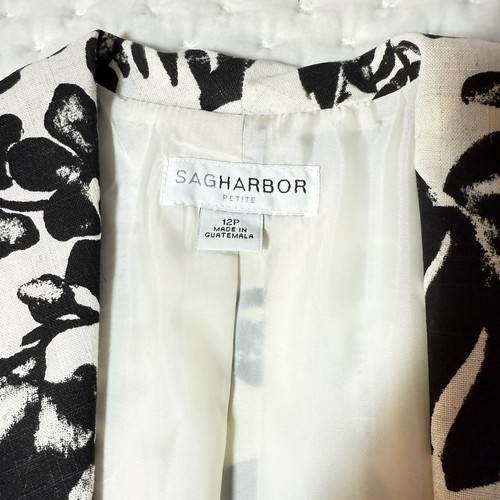 Sag Harbor Women’s Size 12 Black And White Floral Open Front Long Sleeve Blazer - Picture 3 of 5