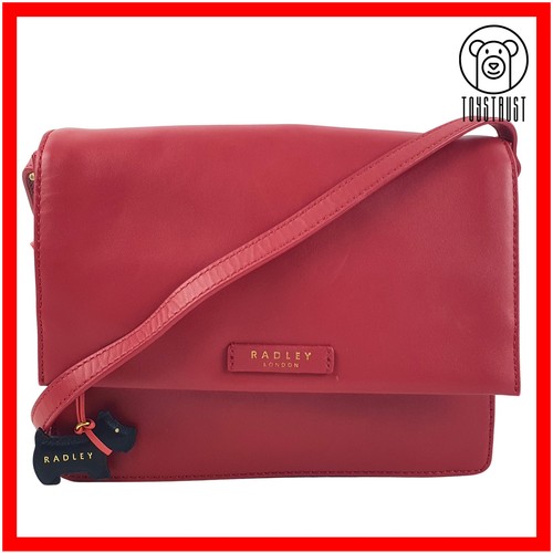 Radley London Umhängetasche rot Leder Flapover eckig Staubbeutel CP82