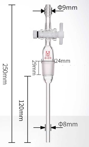 Straight Glass Gas Delivery Tube, PTFE Valve, 24/29 Joint, Heat Resistant - Picture 5 of 8