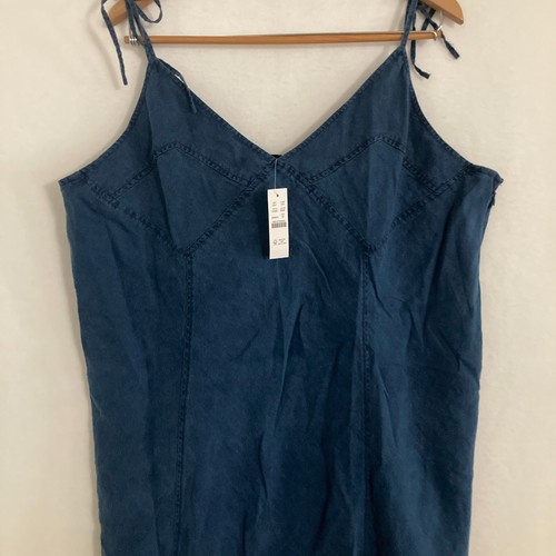 NWT J Crew Tie Shoulder Linen Mini Slip Dress Women Size 22 Indigo Festival Boho - Picture 2 of 11