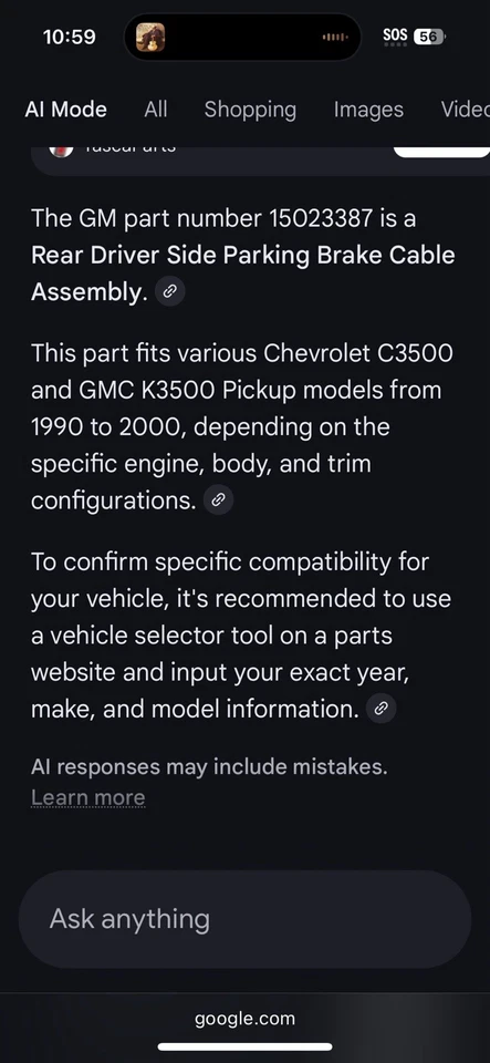 Conjunto de cable de freno de estacionamiento lado conductor trasero genuino GM 15023387 Chevy GMC 3500 Foto 2 de 4