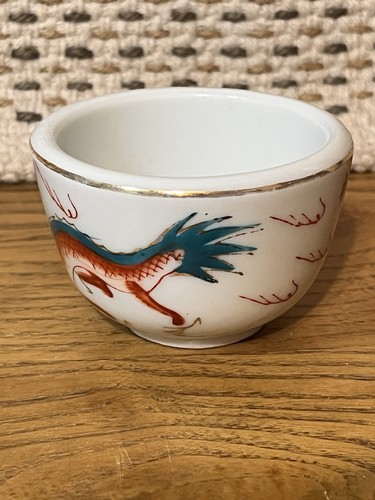 Chinesischer handbemalter Sake Tee Drache Punze signiert Vintage Dip Sauce Tasse - Bild 2 von 7