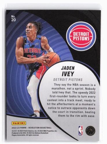 2022-23 Panini Revolution Jaden Ivey RC #20 Vortex Detroit Pistons - Picture 2 of 2