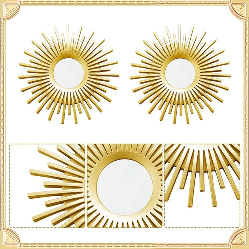 YiYa Gold Wand Deko 2 St. Boho Spiegel Wandspiegel zum Aufhängen Wohnzimmer Bad - Bild 7 von 7