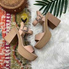 Madden Girl Beige Tan Ankle Strap Chunky Platform Heeled Grandview Sandal 9