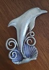 Jj Jonette Jewelry Signed Dolphin & Sea Wave Silvertone Vintage Brooch Pin 3"