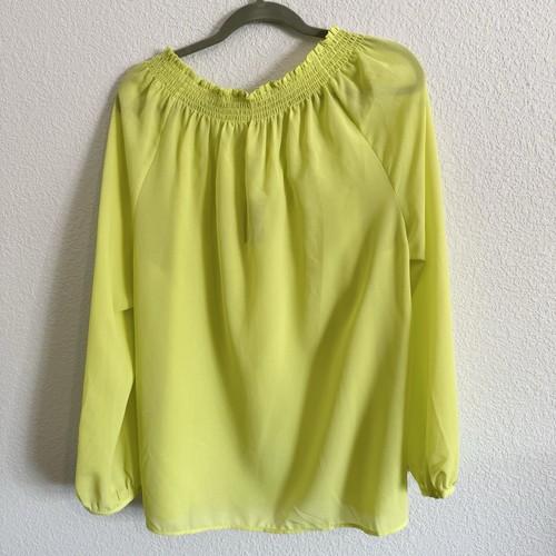 Chico's Top Gr. 3/XL limettengrün gesmokter Ausschnitt Langarm Krepp Bluse - Bild 2 von 8
