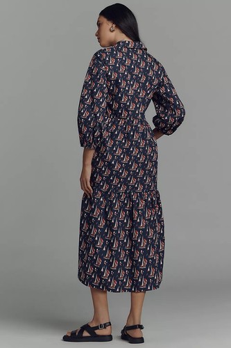 Anthropologie Maeve Bettina Stufen Shirt Kleid Segelboot Print Gr. M - NEU - Bild 2 von 3