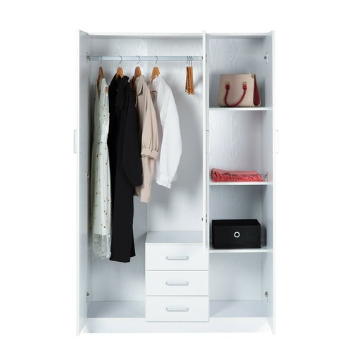 Foret Cabinet Wardrobe Clothes Rack Bedroom Storage Organiser 3 Drawers 3 Doors - Picture 9 of 12