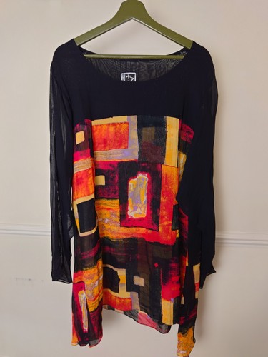 1647 Sixteen 47 Tunic Top Lightweight Chiffon Size 3 UK 24-26-28 Arty - Picture 2 of 15
