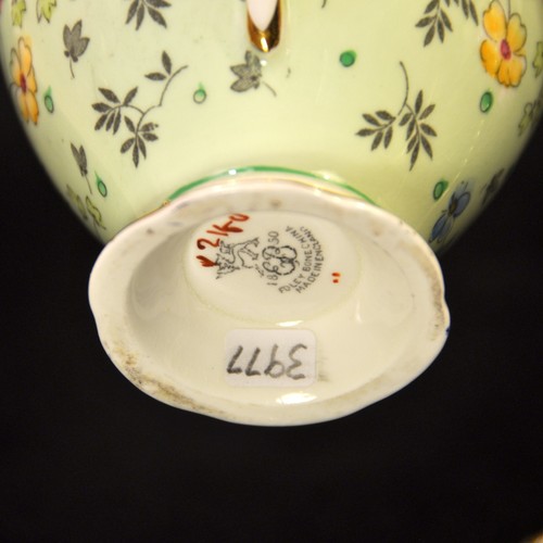 E. Brain Foley Cup & Saucer Hand Painted Florals Green & Gold 1948-1963 England - Picture 24 of 24