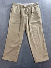 Dockers Pants Mens 38x30 Khaki Stain Defender Pleated Cuffed Dress Slacks