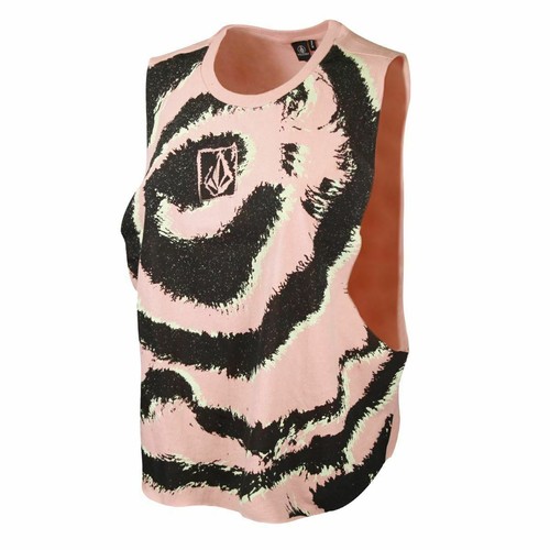 Volcom Women's Pink: Black Green Swirl Sleeveless Tank Top - Picture 2 of 6