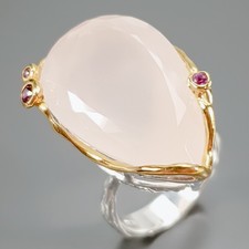 Unique ring 40 ct Natural Rose Quartz Ring 925 Sterling Silver Size 8 /R434472