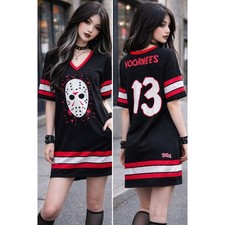 Friday the 13th Jersey Dress Women XL Black Jason Voorhees Lace Up Hockey Style