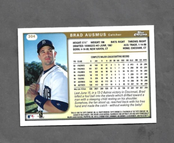 Brad Ausmus Detroit Tigers 1999 Topps Chrome #304 Free Shipping on 3+ - Image 2 of 2
